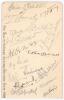 South Africa tour to England 1929. Album page fully and nicely signed in ink and pencil by the seventeen original members of the touring party. Signatures are Dalton, Christy, Mitchell, Bell, Cameron, Owen-Smith, McMillan, Ochse, Catterall, Siedle, Quinn,