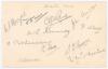 Hampshire C.C.C. 1934. Album page very nicely signed in pencil by eleven members of the 1934 Hampshire team. Signatures are Boyes, Moore, Paris, Arnold, Kennedy, Mead, Pothecary, Hill, Creese, Herman and McCorkell. Very good condition.