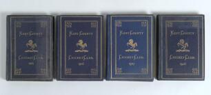 Kent County Cricket Club Annual 1905 to 1908. Four editions of the hardback &lsquo;blue book&rsquo;, all printed by Cross & Jackman, Canterbury. Original decorative boards, gilt to page edges. Gilt titles and Kent emblem in gilt to centre. Light fading to the spines 