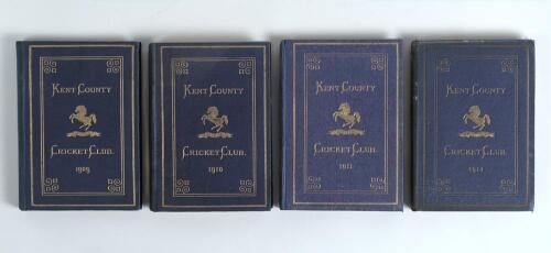 Kent County Cricket Club Annual 1909 to 1911 and 1913. Four editions of the hardback &lsquo;blue book&rsquo;, all printed by Cross & Jackman, Canterbury or The Kentish Gazette Office, Ashford. Original decorative boards, gilt to page edges. Gilt titles and Kent emble