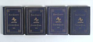Kent County Cricket Club Annual 1909 to 1911 and 1913. Four editions of the hardback &lsquo;blue book&rsquo;, all printed by Cross & Jackman, Canterbury or The Kentish Gazette Office, Ashford. Original decorative boards, gilt to page edges. Gilt titles and Kent emble