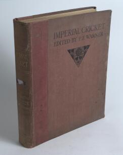 &lsquo;Imperial Cricket&rsquo;. P.F. Warner. London 1912. Original faded red morocco, gilt titles to spine. Top edge gilt. Limited subscribers edition of 900 copies, this being an un-numbered edition. Padwick 83. Some minor wear and slight bowing to boards otherwise 