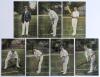 England Test cricketers c.1909. Seven original colour postcards of England players depicted full length in cricket attire. Includes four &lsquo;National Series&rsquo; No. 773 of A. Lilley, G.[sic] Hobbs, G. Hirst and G.L. Jessop, and three Series No. 828 of A.C. Macl