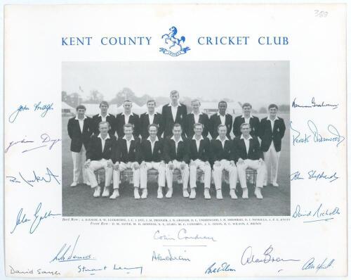 Kent. Official &lsquo;Kent County Cricket Club&rsquo; printed photograph of the 1967 Gillette Cup winning team standing and seated in rows wearing blazers. Signed to the borders by all sixteen featured players. Signatures are Cowdrey (Captain), Denness, Sayer, Leary,
