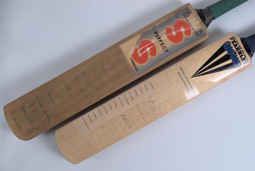England 1981 & 1998. Stuart Surridge &lsquo;Perfect&rsquo; full size bat signed to the front by twelve members of the England team. Signatures are Brearley (Captain), Willis, Hendrick, Boycott, Gatting, Tavare, Emburey, Knott, Larkins, Allott, Botham and Parker. Also