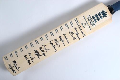 England &lsquo;NatWest Women&rsquo;s Series 2012&rsquo;. Full size &lsquo;England Cricket&rsquo; bat with printed title and players&rsquo; name labels for the England team. Signed in thick black ink by fourteen of the listed England players. Signatures are Edwards (Captain), Beaumont, Brunt