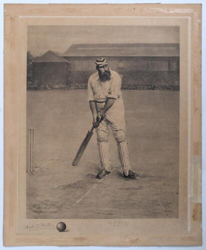 &lsquo;W.G. Grace at the Wicket&rsquo;. Original sepia photogravure, after Archibald Stuart Wortley 1890, of the famous painting of Grace in batting pose at Lord&rsquo;s, which hangs in the Long Room at Lord&rsquo;s. Published by Manson, Swan and Morgan, Newcastle upon Tyne, 1st