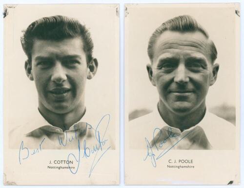 Nottinghamshire. Cyril Poole and John Cotton. Two player portrait postcards one of Poole (Nottinghamshire & England 1948-1962), the other of Cotton (Nottinghamshire & Leicestershire 1958-1969), depicted head and shoulders. Both postcards with printed name