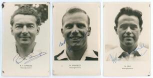 Nottinghamshire. Reg Simpson, Mervyn Winfield and Norman Hill. Three player portrait postcards, one of Simpson (Sind, Europeans, Nottinghamshire & England 1944-1963), Winfield (Nottinghamshire 1954-1966), and Hill (Nottinghamshire 1953-1968), each depicte