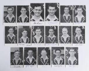 M.C.C. tour to Australia 1950/51. A collection of seventeen mono plain back postcards of members of the M.C.C. touring party. Each is depicted head and shoulders wearing tour blazer and is signed to the image or the lower border by the featured player. Si