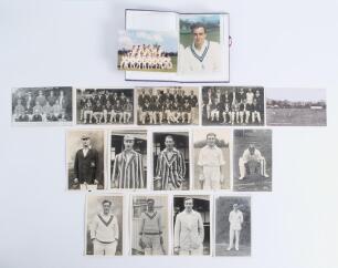Kent player and team postcards. A selection of mono real photograph postcards of Kent players c.1927. Includes nine of players depicted in cricket attire, Frank Woolley (2 different), Tom Longfield, George Collins, John Evans, Geoffrey Legge, Les Ames (2)