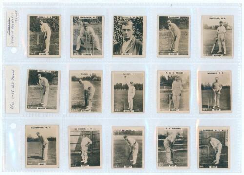 Godfrey Phillips &lsquo;Cricketers&rsquo; cigarette cards &lsquo;Pinnace&rsquo; miniature series 1923-1925. A complete set of all 199 known cards issued, including variations, of the &lsquo;Pinnace Series&rsquo; of miniature cards. Numbers are 16-45, 47-58, 60-83, 84 (2 versions), 85-88, 90