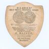 Lord Hawke. Yorkshire & England. Rare early shield shaped trade card with cameo of Hawke, named, to left hand side and image of a cricket match to right. &lsquo;National&rsquo; in strip below. J. Baines Litho, Bradford 1890&rsquo;s. With advertising to reverse. Minor soili - 2