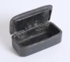 Cricket snuff box. Small oblong early Victorian black lacquered papier mache snuff box. The hinged lid painted with an early colour cricketing scene. The box measures 2.5&rdquo;x1&rdquo;. Minor wear otherwise in good condition. Rarely seen - 2