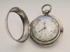 Cricketing silver pocket watch 1897. An exquisite colourful watch face with an 18th century cricket scene of a bowler about to bowl a ball with the batsman stood in front of two stumps and bails, two fielders are also featured within floral and tree decor - 2