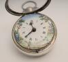 Cricketing silver pocket watch 1897. An exquisite colourful watch face with an 18th century cricket scene of a bowler about to bowl a ball with the batsman stood in front of two stumps and bails, two fielders are also featured within floral and tree decor - 4