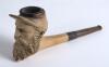 Meerschaum smoking pipe. Beautifully carved pipe with bearded head looking a lot like W.G. Grace but by the tilt of his cap could equally be a American civil war soldier. Silver band to stem. 5.5&rdquo; long. Good condition