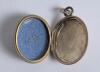 Cricket locket. Silver base metal oval shaped opening locket with enamelled (?) figure of a batsman playing a shot to lid, decorative floral back. Date unknown circa 1940/50&rsquo;s (?). Minor signs of wear otherwise in good condition - 2