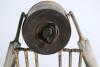 Cricket clock. A Victorian brass mantel clock. An attractive late Victorian/ Edwardian brass clock of cricketing interest, formed with a central drum form enamelled dial and workings attached two sets of cricket stumps and bails with cricket bats leaning - 3