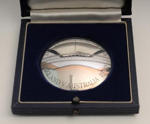 Jeff Thomson. New South Wales, Queensland & Australia. The Prudential Trophy 1980. A silver convex medal presented to Thomson whilst playing for Australia v England in the competition held in England in 1980. The medal with relief of cricket ball seam to 