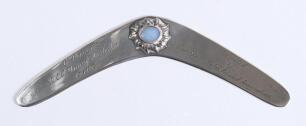 Geoffrey Pullar. Lancashire, Gloucestershire & England 1954-1970. &lsquo;M.C.C. tour of Australia 1962/63&rsquo;. Sterling silver boomerang presented to &lsquo;G. Pullar. M.C.C. tour of Australia 1962/63 by the New South Wales Cricket Association&rsquo;. The 5.25&rdquo; boomerang with