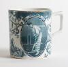 England v Australia 1905. Victor Thomas Trumper. New South Wales & Australia 1894-1914 and Archibald Campbell MacLaren. Lancashire & England 1890-1923. Scarce Staffordshire mug, printed in dark turquoise, with figures of Trumper and MacLaren in batting po