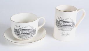 Brian Close Benefit Year 1961. Two items of Sandland items produced to commemorate Close&rsquo;s Benefit featuring the transfer printed image of &lsquo;Yorkshire County Cricket Club. The Pavilion, Headingley, Leeds&rsquo; and Close&rsquo;s printed signature. Items are a large cu
