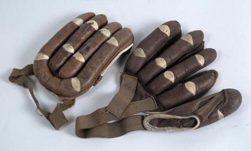 Arthur Percy Frank Chapman. Cambridge University, Kent & England 1920-1938. A pair of tubular leather open palmed batting gloves formerly used by Chapman during his playing career. The gloves were found in the kitbag of Kent team mate W.H.V. Levett and ac