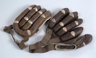 Arthur Percy Frank Chapman. Cambridge University, Kent & England 1920-1938. A pair of tubular leather open palmed batting gloves formerly used by Chapman during his playing career. The gloves were found in the kitbag of Kent team mate W.H.V. Levett and ac