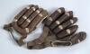 Arthur Percy Frank Chapman. Cambridge University, Kent & England 1920-1938. A pair of tubular leather open palmed batting gloves formerly used by Chapman during his playing career. The gloves were found in the kitbag of Kent team mate W.H.V. Levett and ac