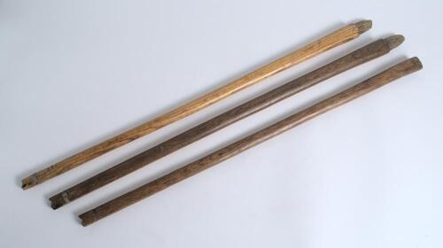 Cricket stumps circa 1790&rsquo;s to 1820. Three oval, rather than circular, cricket stumps used during this early period. The stumps each have a narrow binding about an inch from the top, although one is now missing. The stumps measures 24&rdquo; (above the ground) 