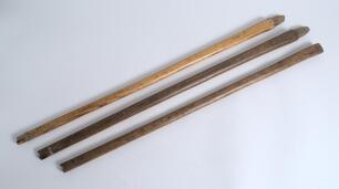 Cricket stumps circa 1790&rsquo;s to 1820. Three oval, rather than circular, cricket stumps used during this early period. The stumps each have a narrow binding about an inch from the top, although one is now missing. The stumps measures 24&rdquo; (above the ground) 