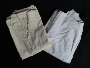 Nineteenth century cricket shirt and trousers circa 1880&rsquo;s. The &lsquo;Sports&rsquo; shirt was made by Storanco in the 1880&rsquo;s. It is made from taffeta and labelled as &lsquo;all wool&rsquo;. It buttons down the front and has a long back which passes between the wearers legs and 
