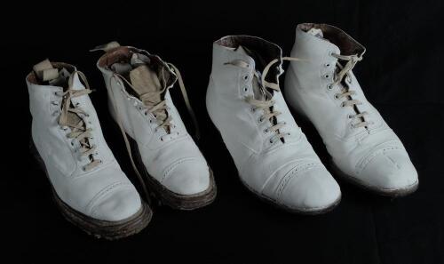 Cricket Boots used in the 1880&rsquo;s. Canvas boots were the first traditional cricket boots to manufactured in the 1880&rsquo;s. Most first class cricketers up until that point wore brown shoes or boots. These boots have a bonded surface of jute rope material, as u