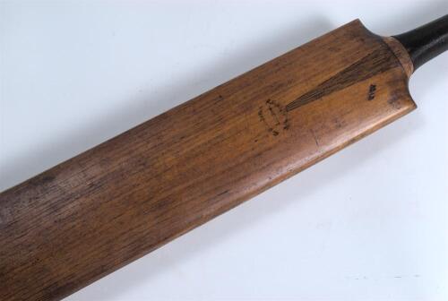 John Barlett &lsquo;compressed&rsquo; cricket bat 1892. Stamps for &lsquo;Bartlett, Waterloo Road (the makers address)&rsquo; to the bat. Silver coat of arms shield to back engraved &lsquo;Thornton C.C. won by Spencer Lambert for best batting. Average Season 1892. The back of the bat 