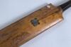 John Barlett &lsquo;compressed&rsquo; cricket bat 1892. Stamps for &lsquo;Bartlett, Waterloo Road (the makers address)&rsquo; to the bat. Silver coat of arms shield to back engraved &lsquo;Thornton C.C. won by Spencer Lambert for best batting. Average Season 1892. The back of the bat - 2