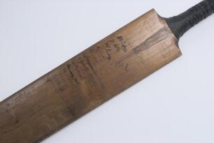 Australia tour to England 1930. A full size &lsquo;Jack Hobbs The Oval&rsquo; cricket bat signed to the face and back in ink by members of the England, Australia, Sussex, Surrey and Gloucestershire teams, also by Jack Hobbs to the ownership position on the shoulder o