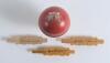 Australian Captains. Three split varnished cricket &lsquo;half&rsquo; bails signed individually in black pen by Don Bradman, Greg Chappell and Arthur Morris. Sold with a Kookaburra cricket ball with emblem for the Adelaide Centenary Test 1884-1984, signed in black in