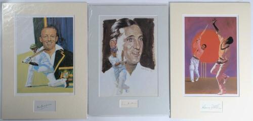 Don Bradman, Len Hutton and Garry Sobers. Three full page colour bookplate prints from originals by Ivan Rose for the book, &lsquo;The Lord&rsquo;s Taverners Fifty Greatest&rsquo; published 1983. Each print is individually mounted with ink signature of the featured player 
