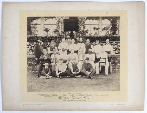 &lsquo;Mr. John Gilbert&rsquo;s Team&rsquo; and &lsquo;Rev. W. Summers&rsquo; Team&rsquo; 1886. Two early original sepia photographs of each team seated and standing in rows wearing cricket attire in front of the pavilion at Sheffield Park, for a match played 13th September 1886. The photog