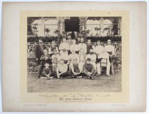 &lsquo;Mr. John Gilbert&rsquo;s Team&rsquo; and &lsquo;Rev. W. Summers&rsquo; Team&rsquo; 1886. Two early original sepia photographs of each team seated and standing in rows wearing cricket attire in front of the pavilion at Sheffield Park, for a match played 13th September 1886. The photog
