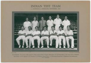 Indian tour of Australia 1947. Original press photograph of the Indian touring team prior to the first Test match v Australia played at Brisbane 28th, 29th November, 1st-4th December 1947. Players include Armanath (Cpt), Nayudu, Hazare, Mankad, Gul Mohamm