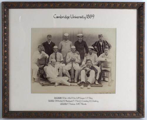 &lsquo;Cambridge University 1889&rsquo;. Early original sepia photograph of the Cambridge University team seated and standing in rows wearing cricket attire, caps and blazers. Notable players include the captain, F.G.J. Ford (Middlesex & England 1886-1899), E.M. Butl