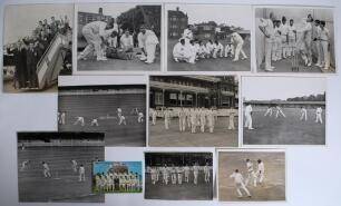 M.C.C. overseas and minor tours to England 1946-1989. A nice selection of over thirty original mono press photographs (one colour) and one postcard depicting scenes of players arriving and departing from aeroplanes and at airports, at practice, match acti