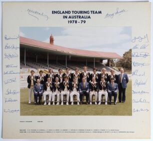M.C.C./ England tours to Australia 1978/79, 1994/95 and 1998/99. Three official colour photographs of the touring parties seated and standing in rows. Tours are 1978/79, photograph by Robert S. Woolmore of Adelaide, laid to official photographer&rsquo;s mount w