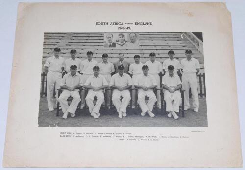 South Africa 1940s-1960s. Four large official team photographs, each laid to photographer&rsquo;s mount with printed titles and players&rsquo; names to mount borders. Three are &lsquo;South Africa versus England 1948-49&rsquo;, &lsquo;South Africa versus Australia 1949/50&rsquo;, and &lsquo;South