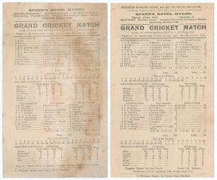 Australia tour matches at Scarborough 1909 & 1912. Two early original scorecards for the tour matches, Earl of Londesborough&rsquo;s [England] XI v. Australians, played at Scarborough 9th- 11th September 1909 and 5th- 7th September 1912. Both scorecards with co