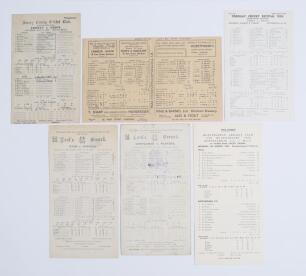 Scorecard selection 1919-1958. Six original scorecards for the period, the majority with complete printed and/ or handwritten scores. Matches are Surrey v Essex, Kennington Oval 24th & 26th May 1919, Eton v Harrow, Lord&rsquo;s 12th & 13th July 1929, Gentlemen 