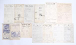 World War II scorecards 1939-1945. Eleven original wartime scorecards including one overseas official folding scorecard for the wartime match, H.E. Governor&rsquo;s XII v Major General D. Stuart&rsquo;s XII, played at Eden Gardens, Bombay on the 6th- 8th January 1945