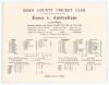 Essex v. Australians 1964. Official commemorative silk scorecard for the tour match played at Southend-on-Sea, 22nd- 25th August 1964. Essex (425/6 dec. & 109/4) beat the Australians (218 & 313) by six wickets. Barker (123) and Fletcher (125) both scored 